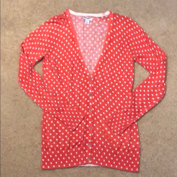 Old Navy Sweaters - Old Navy | Coral with White PolkaDot cardigan